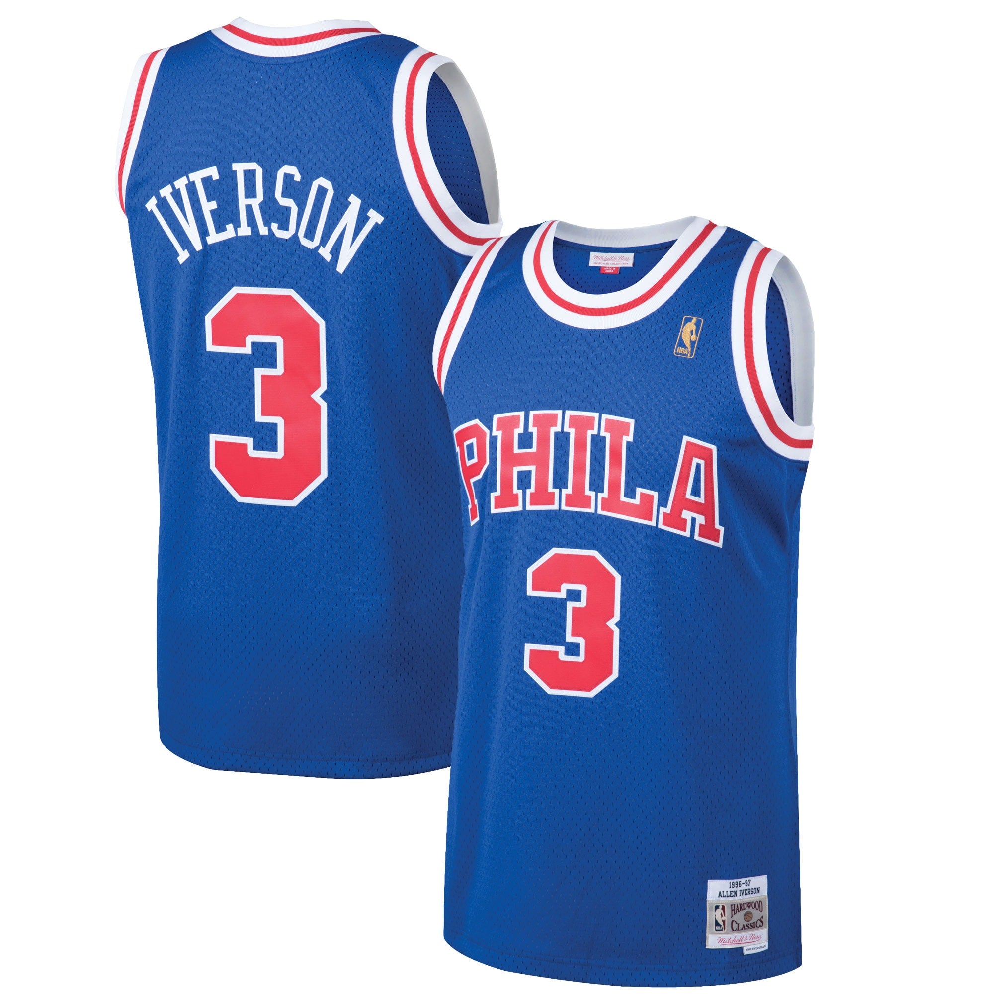 Allen Iverson Philadelphia 76ers 1996/97 Hardwood Classics Swingman Jersey - White/Red/Royal/Black - Image 6