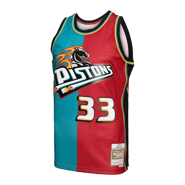 Grant Hill Detroit Pistons Hardwood Classics 1999/00 Split Swingman Jersey - Teal/Red - Image 2