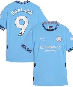Alternative view of Erling Haaland Manchester City Puma Women's 2024/25 Home Replica Player Jersey - Light Blue