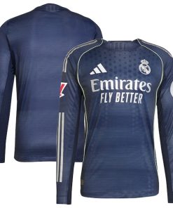 Los Merengues adidas 2025/26 Away Authentic Long Sleeve Jersey - Blue/White