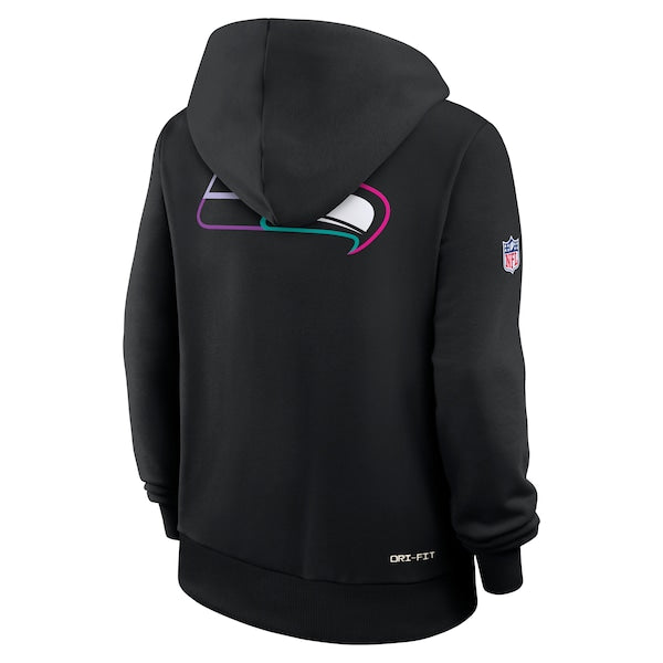 Seattle Seahawks Nike Women's 2025 NFL Crucial Catch Sideline Standard Issue Dri-FIT Hoodie - Black - Image 3