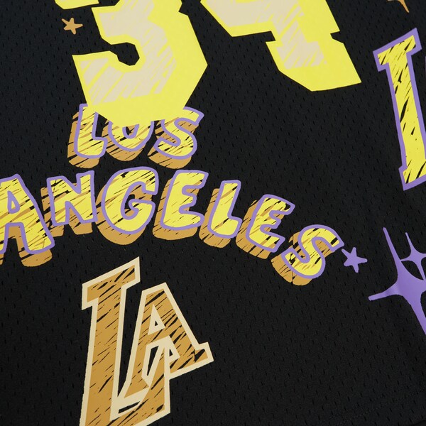 Shaquille O'Neal Los Angeles Lakers 1996/97 Swingman Sidewalk Sketch Jersey - Black - Image 5