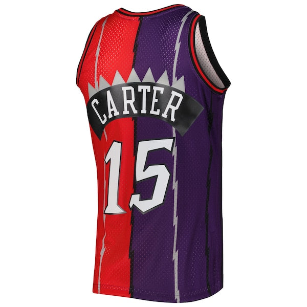 Vince Carter Toronto Raptors Hardwood Classics 1998/99 Split Swingman Jersey - Purple/Red - Image 3