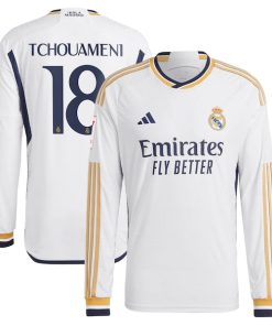 Aur¨¦lien Tchouam¨¦ni Los Merengues adidas 2023/24 Home Authentic Long Sleeve Player Jersey - White
