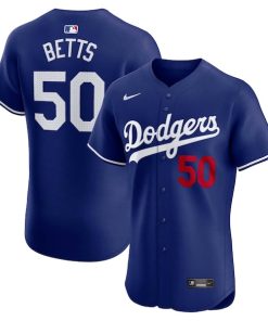 Alternative view of Mookie Betts Los Angeles Dodgers Nike Alternate Elite Player Jersey - Royal/White