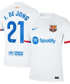 Frenkie de Jong Barcelona Nike 2023/24 Away Replica Jersey - White/Aqua/Royal
