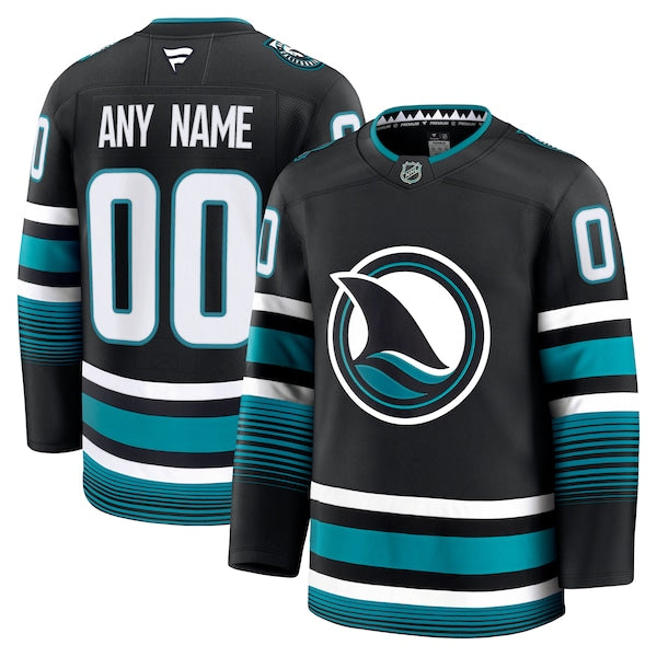 San Jose Sharks Alternate Premium Custom Jersey - Black/Teal - Image 2