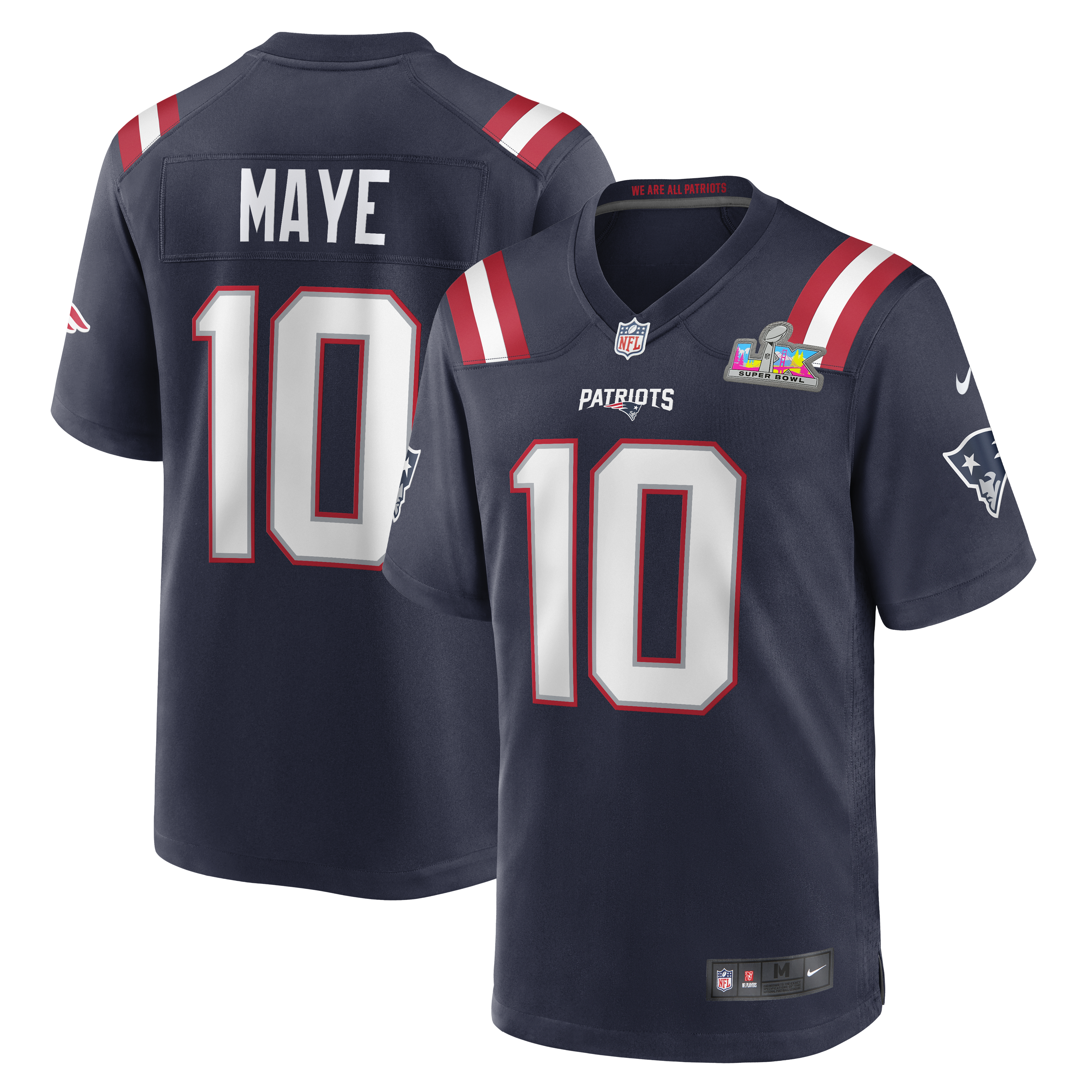 Men's Nike Drake Maye New England Patriots Super Bowl LX Patch Game Jersey - White/Navy - Image 6