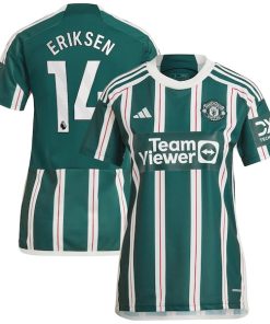 Alternative view of Christian Eriksen Manchester United adidas Women's 2023/24 Away Replica Player Jersey - Green/Red