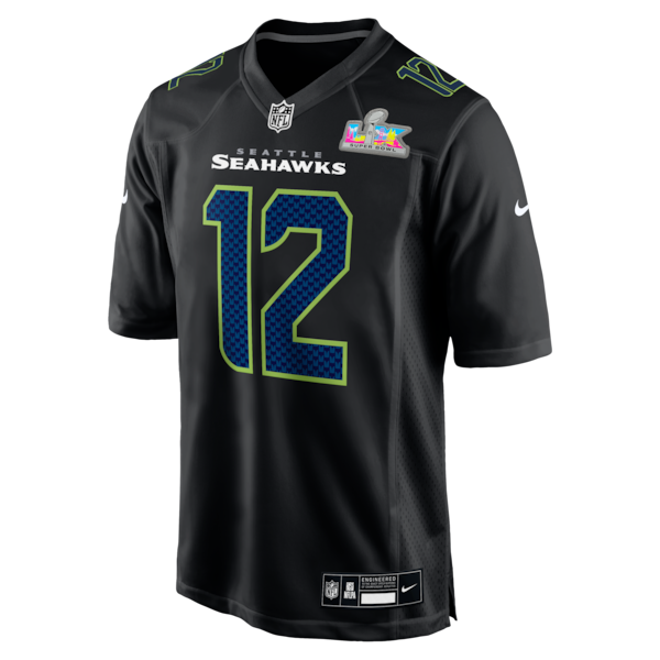 Men's Seattle Seahawks 12s Nike Black Super Bowl LX Patch Carbon Fashion Game Jersey - Image 2
