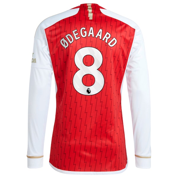 Martin Odegaard Arsenal adidas 2023/24 Home Replica Player Long Sleeve Jersey - Red - Image 3