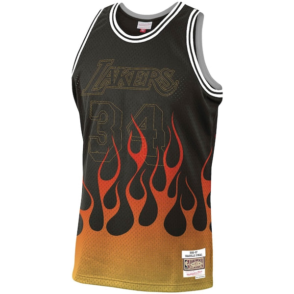 Shaquille O'Neal Los Angeles Lakers 1996-97 Hardwood Classics Flames Swingman Jersey - Black - Image 2