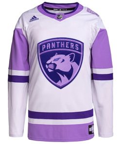 Alternative view of Florida Panthers adidas Hockey Fights Cancer Primegreen Authentic Custom Jersey - White/Purple