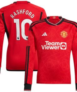 Marcus Rashford Manchester United adidas 2023/24 Home Replica Long Sleeve Player Jersey - Red