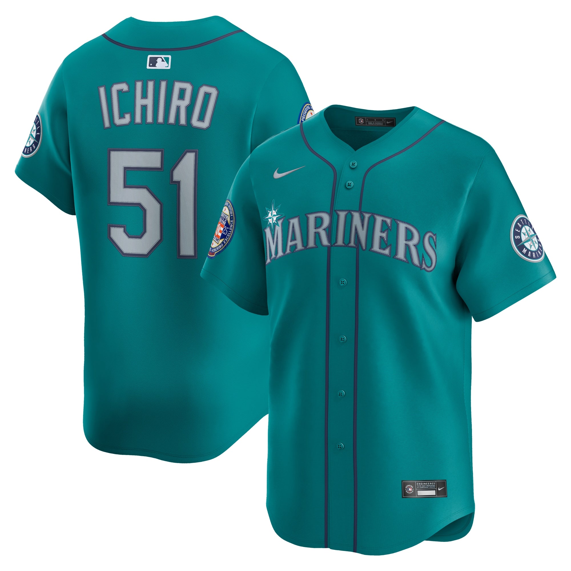 Ichiro Suzuki Seattle Mariners Nike 2025 National Baseball Hall of Fame Nike Home Limited Player Jersey - White/Aqua - Image 6