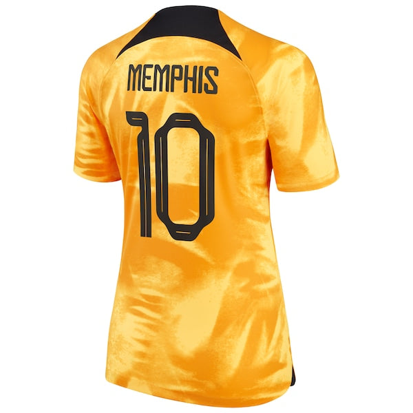 Memphis Depay Netherlands National Team Nike Women's 2022/23 Home Breathe Stadium Replica Player Jersey - Orange - Image 3