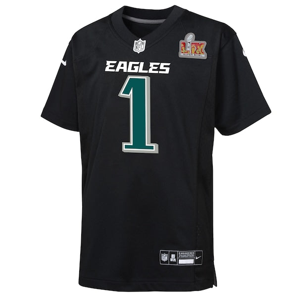 Jalen Hurts Philadelphia Eagles Nike Youth Super Bowl LIX Patch Fashion Game Player Jersey - Carbon Black - Image 2