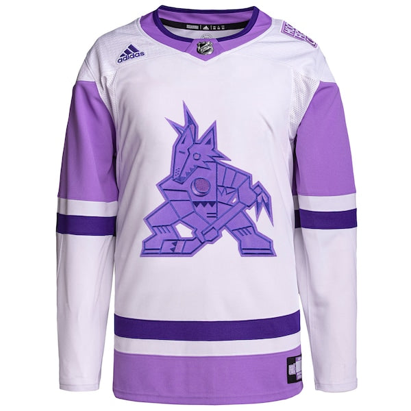 Arizona Coyotes adidas Hockey Fights Cancer Primegreen Authentic Custom Jersey - White/Purple - Image 2