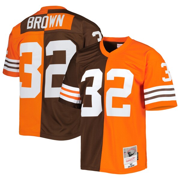 Jim Brown Cleveland Browns 1963 Split Legacy Replica Jersey - Orange/Brown - Image 2