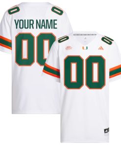 Miami Hurricanes adidas Custom White Premier Football Jersey - White/Green