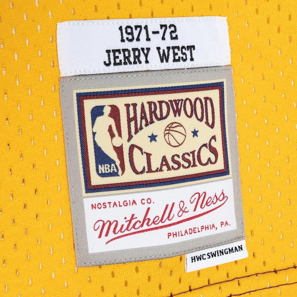 Jerry West Los Angeles Lakers Hardwood Classics 1971/72 Split Swingman Jersey - Purple/Gold - Image 5