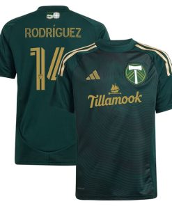 Jonathan Rodr¨ªguez Portland Timbers adidas Youth 2025 Forever Green & Gold Replica Player Jersey - Green
