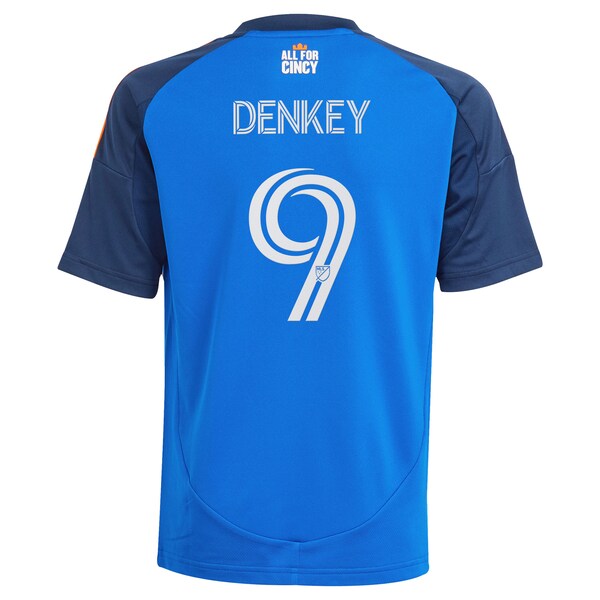 K¨¦vin Denkey FC Cincinnati adidas Youth 2025 Orange and Blue Legacy Kit Replica Player Jersey - Blue - Image 3