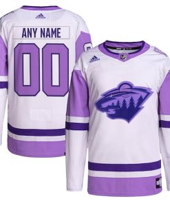 Minnesota Wild adidas Hockey Fights Cancer Primegreen Authentic Custom Jersey - White/Purple
