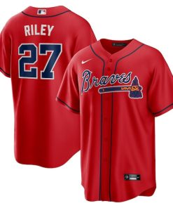 Alternative view of Austin Riley Atlanta Braves Nike Alternate 2 Replica Jersey - Red/Navy/White