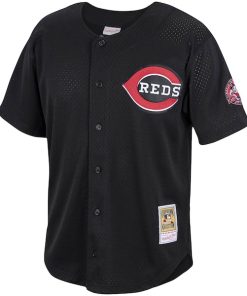 Alternative view of Barry Larkin Cincinnati Reds Cooperstown Collection Mesh Batting Practice Button-Up Jersey - Black