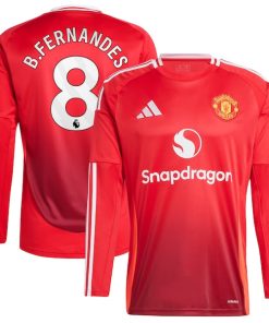Bruno Fernandes Manchester United 2024/25 Home Long Sleeve Replica Player Jersey - Red
