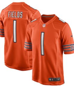 Alternative view of Justin Fields Chicago Bears Nike Player Game Jersey - Orange/White