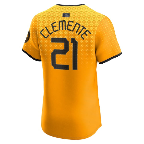 Roberto Clemente Pittsburgh Pirates Nike City Connect Elite Player Jersey - Gold - Image 3