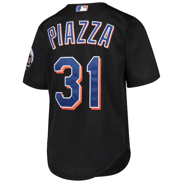 Mike Piazza New York Mets Youth Cooperstown Collection Mesh Batting Practice Jersey - Black/Orange - Image 4