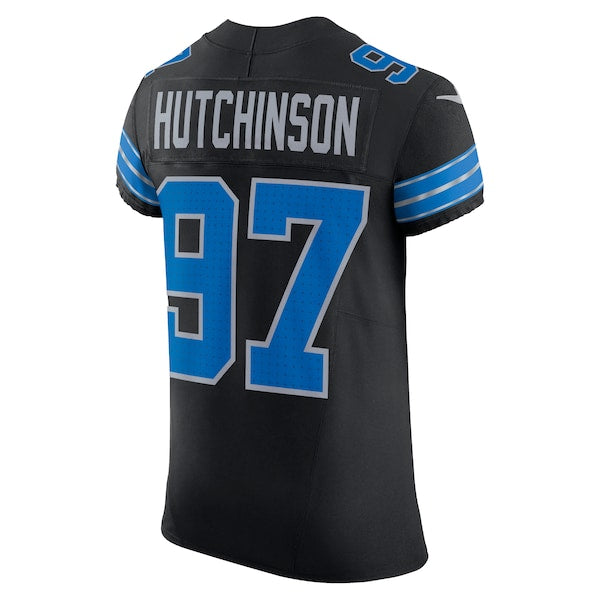 Aidan Hutchinson Detroit Lions Nike Alternate Vapor F.U.S.E. Elite Jersey - Black/Blue - Image 4