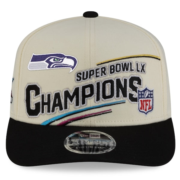 Seattle Seahawks New Era Super Bowl LX Champions Locker Room Trophy Collection 9SEVENTY Adjustable Hat - Cream/Black - Image 2