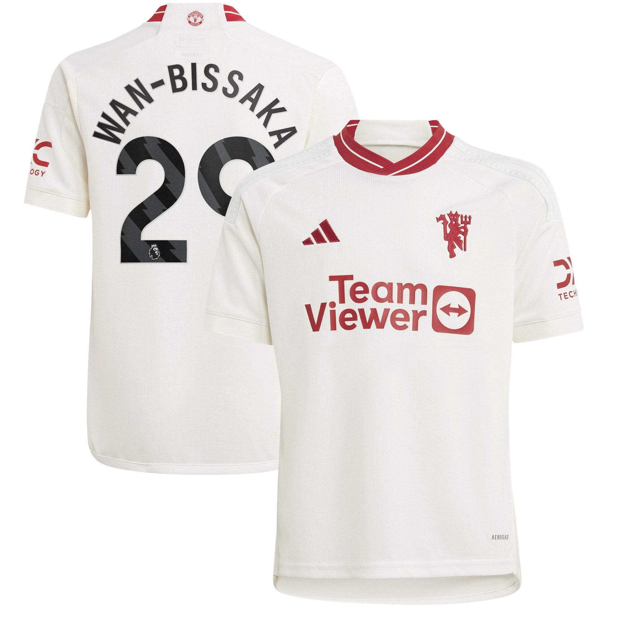 Aaron Wan-Bissaka Manchester United adidas Youth 2023/24 Away Replica Player Jersey - Green/White - Image 5