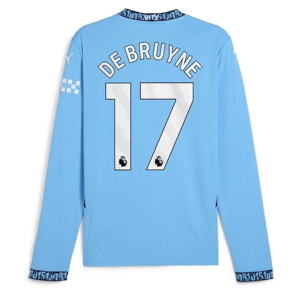 Kevin De Bruyne Manchester City Puma 2024/25 Home Replica Long Sleeve Player Jersey - Light Blue - Image 4