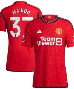 Alternative view of Kobbie Mainoo Manchester United adidas 2023/24 Home Authentic Player Jersey - Red/Green