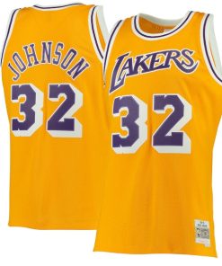 Alternative view of Magic Johnson Los Angeles Lakers 1984/85 Hardwood Classics Swingman Jersey - Gold/Purple