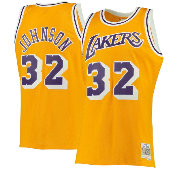 Magic Johnson Los Angeles Lakers 1984/85 Hardwood Classics Swingman Jersey - Gold/Purple - Image 2