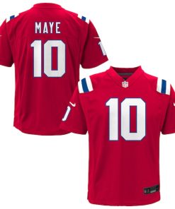 Drake Maye New England Patriots Nike Youth Alternate Game Jersey - Red/White