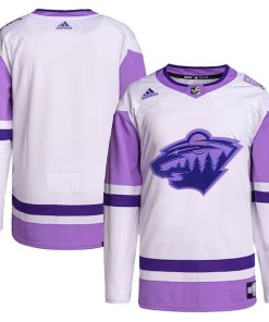 Minnesota Wild adidas Hockey Fights Cancer Primegreen Authentic Blank Practice Jersey - White/Purple