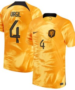 Virgil Van Dijk Netherlands National Team Nike 2022/23 Home Breathe Stadium Replica Player Jersey - Orange