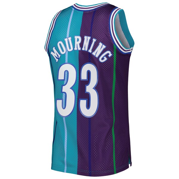 Alonzo Mourning Charlotte Hornets Hardwood Classics 1992/93 Split Swingman Jersey - Teal/Purple - Image 4