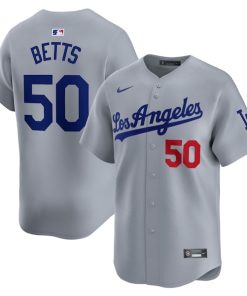 Alternative view of Mookie Betts Los Angeles Dodgers Nike Away Limited Player Jersey - Gray/White
