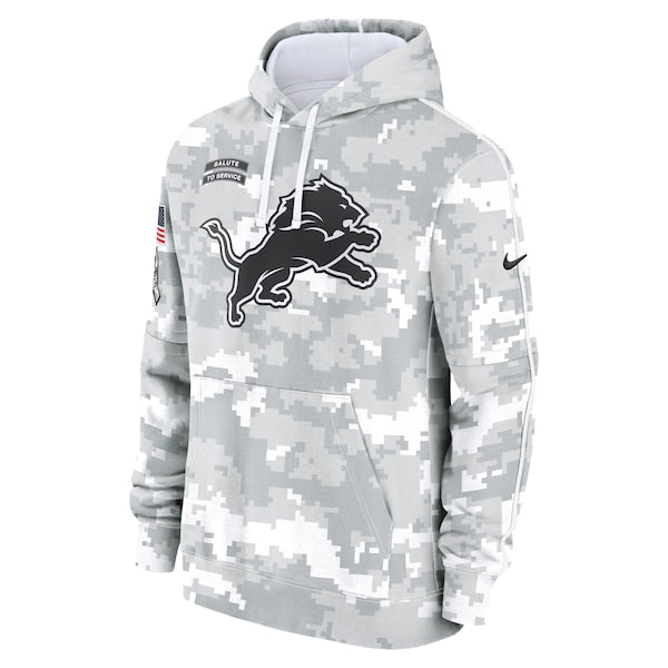 Detroit Lions Nike 2024 Salute to Service Club Fleece Pullover Hoodie - Arctic Camo - Image 2