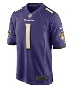 Alternative view of Number 1 Groom Baltimore Ravens Nike Game Jersey - Purple