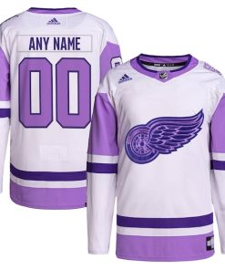 Detroit Red Wings adidas Hockey Fights Cancer Primegreen Authentic Custom Jersey - White/Purple