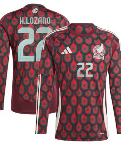 Hirving Lozano Mexico National Team adidas 2024 Home Replica Player Long Sleeve Jersey - Burgundy